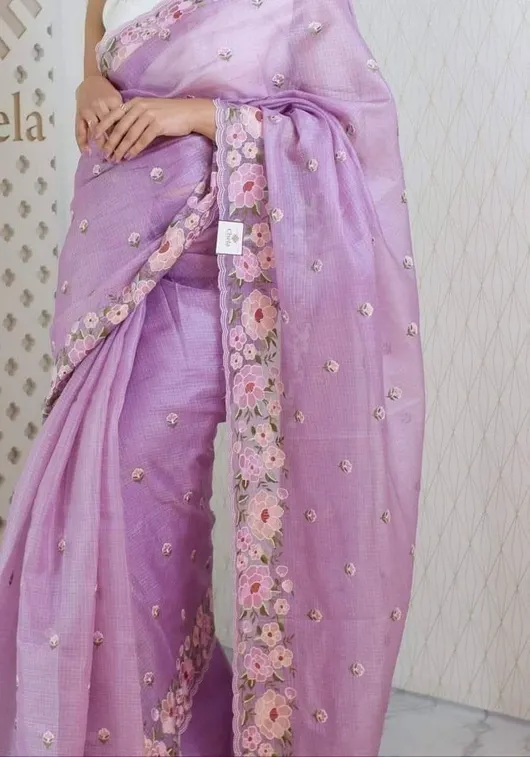 Ethereal Grace: Intricately Embroidered Kota Doria Saree